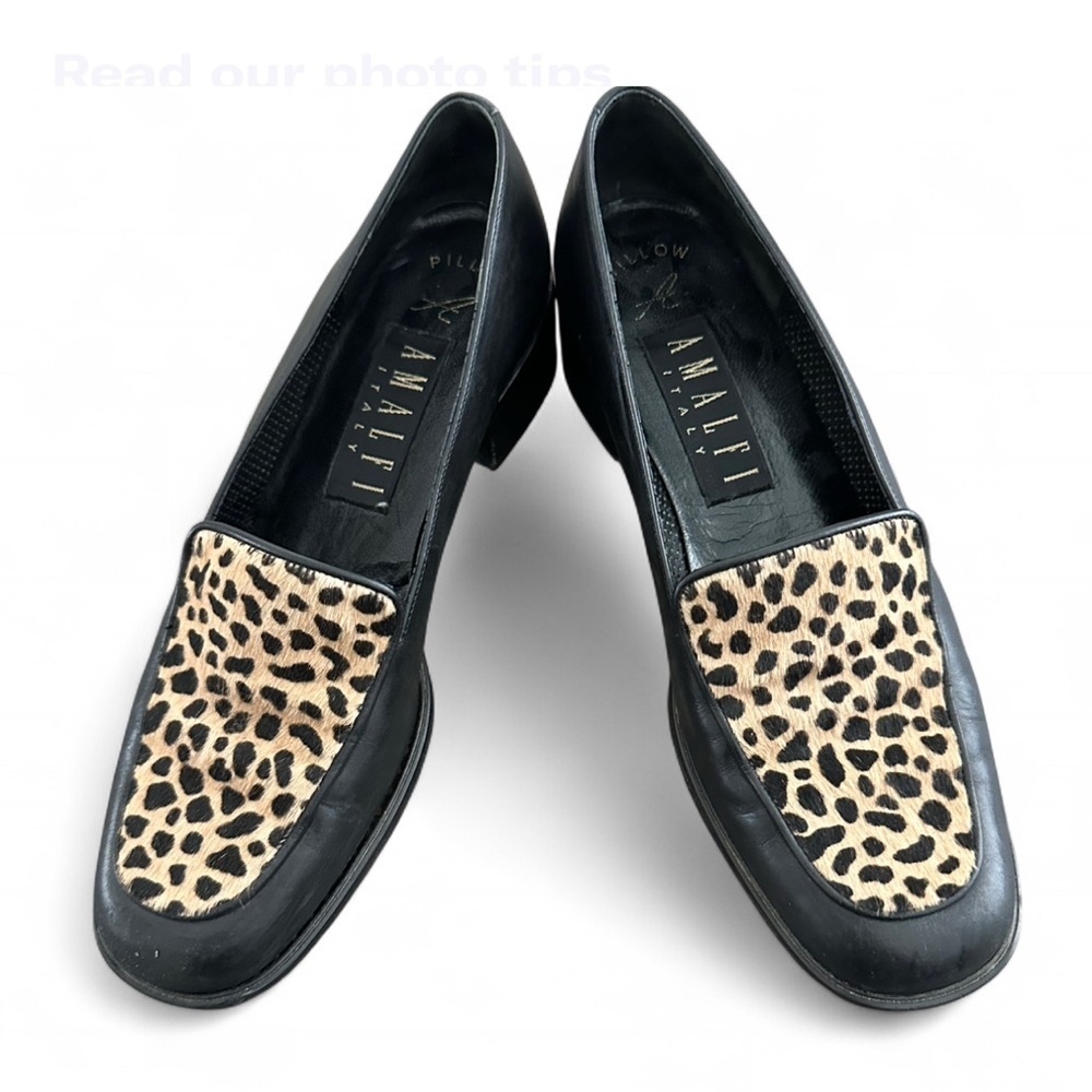Amalfi by‎ Rangoni black leather and leopard print calf hair loafers